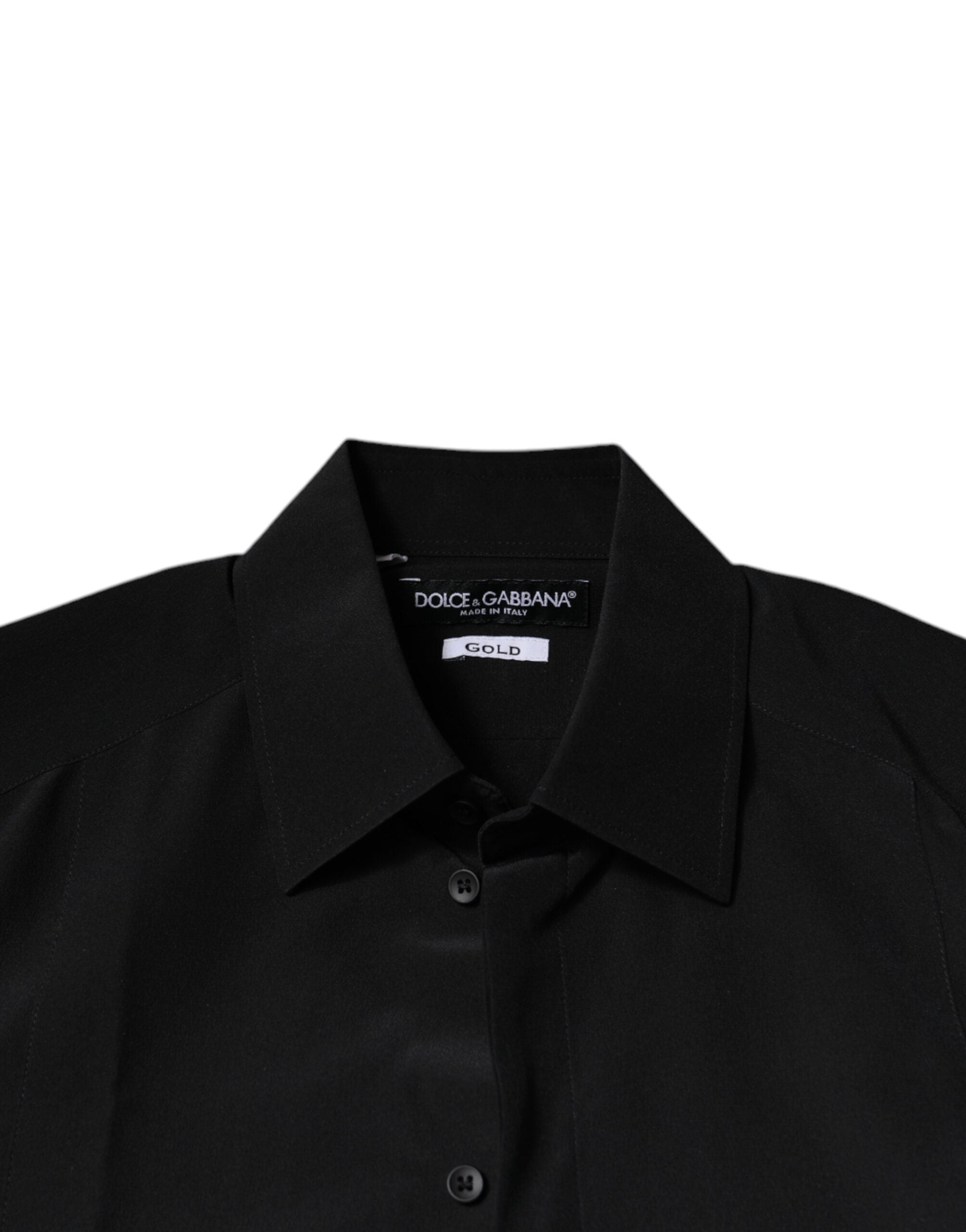 Dolce & Gabbana Black silk shirt with long sleeves GOLD